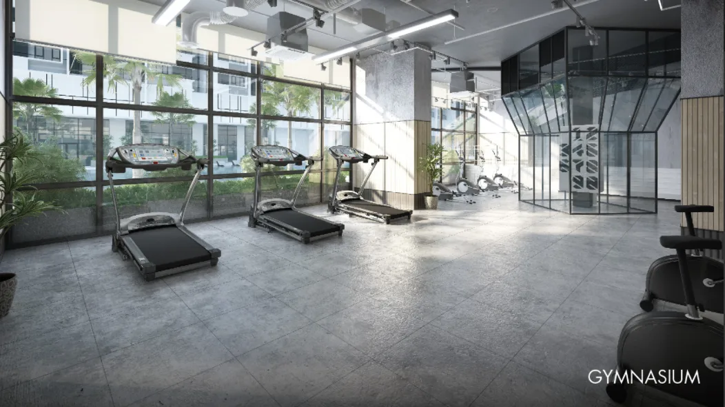 Akasa Cheras South Gymnasium with treadmills and other exercise equipment in Cheras, Freehold property development, render