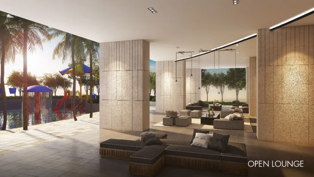 Akasa Cheras South Open lounge area with view of the swimming pool and playground. in Cheras, Freehold property development, render