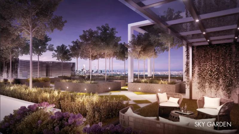 Akasa Cheras South This is a render of the sky garden facility, showing seating areas, greenery, and a view of the city skyline. in Cheras, Freehold property development, render