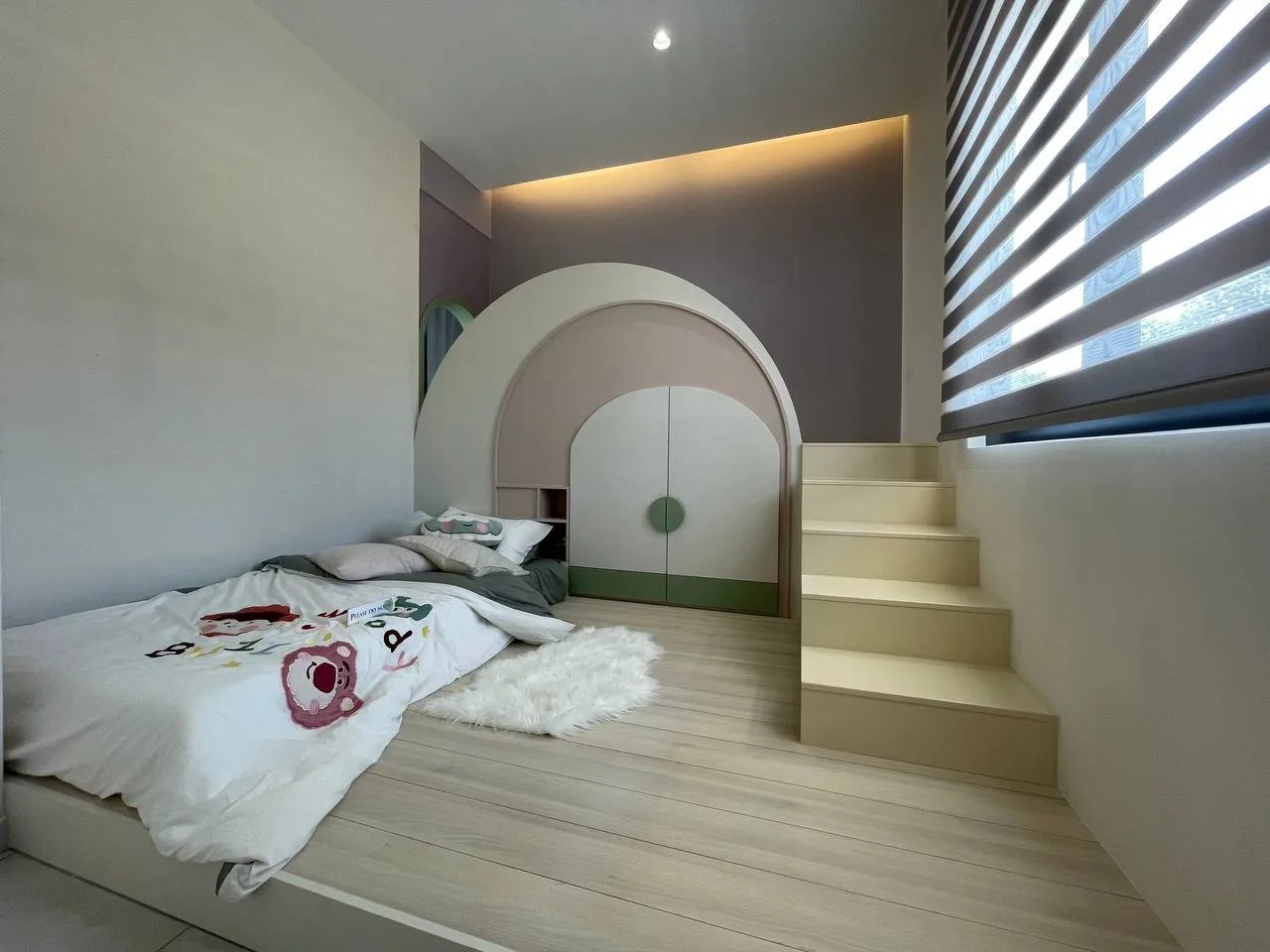 Alton Skyvillas This image showcases a bedroom interior with a bed, large window, and wardrobe. in Jelutong, Freehold property development, photo