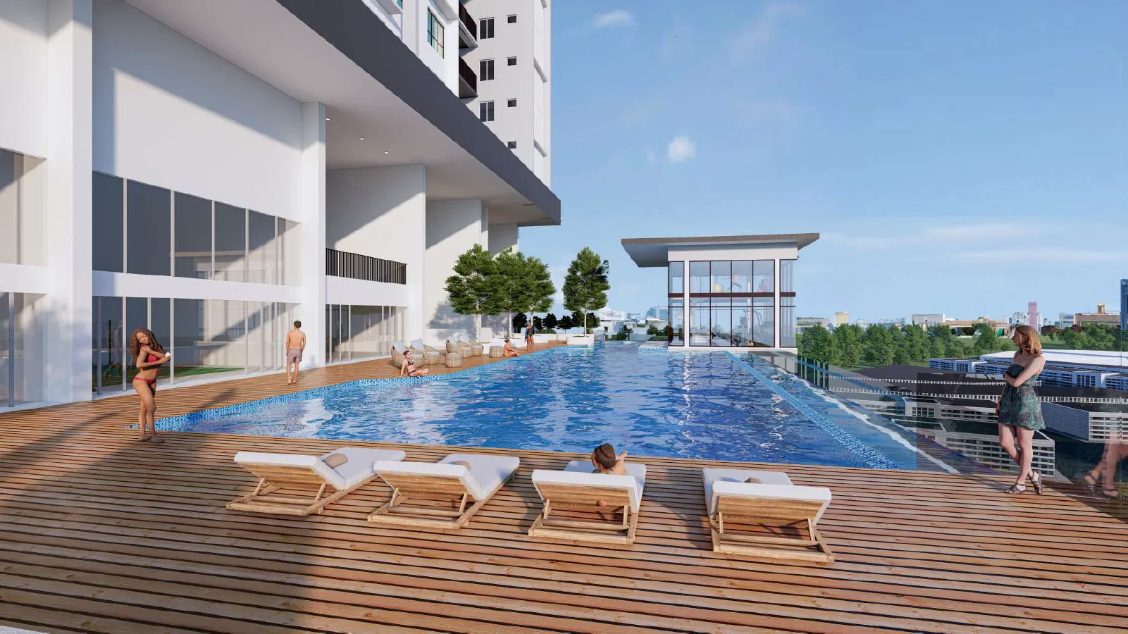 Ambience Residence Image shows the infinity pool and deck area of the Ambience Residence development. in Sungai Besi, Freehold property development, render