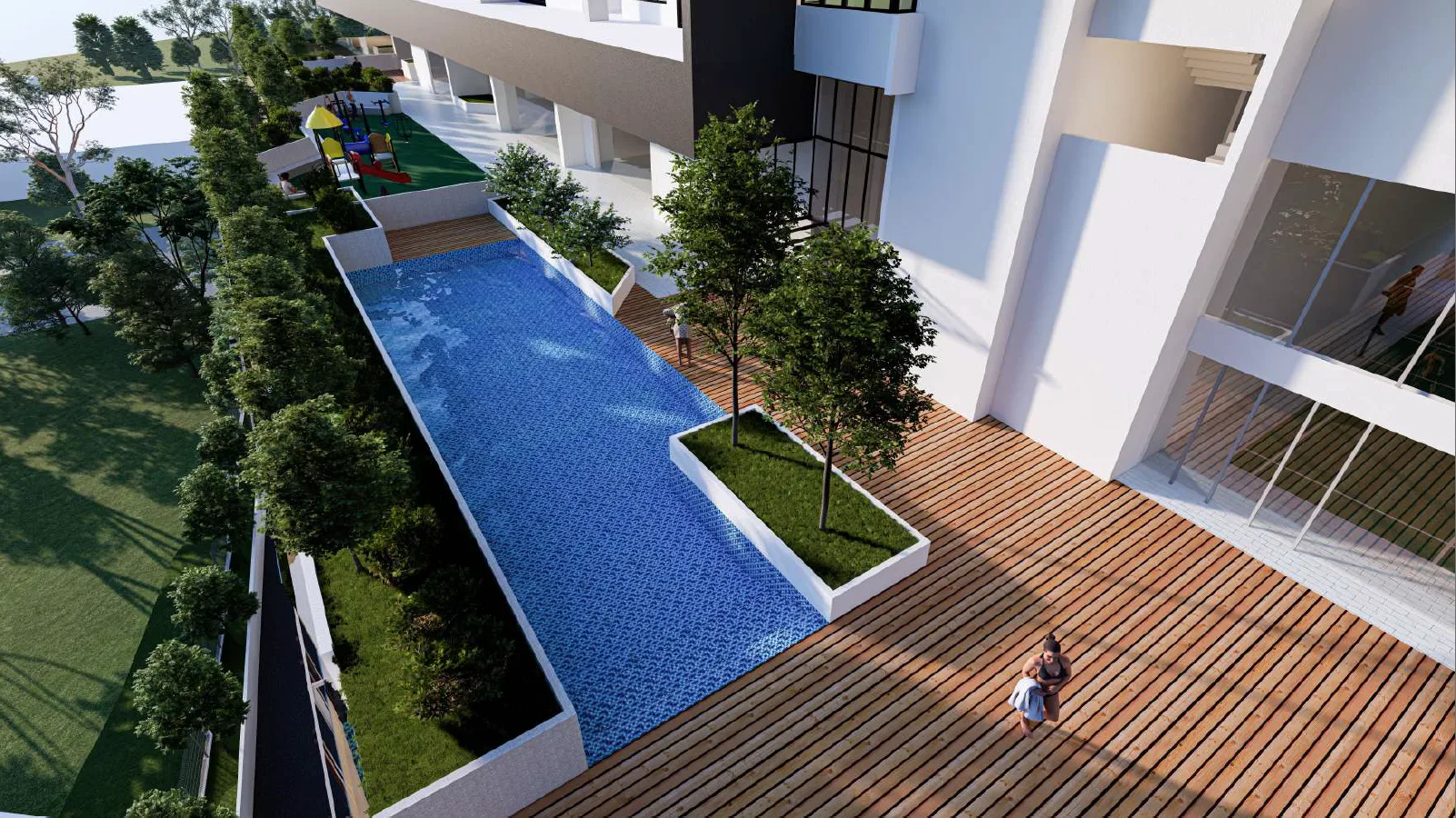 Ambience Residence Aerial view of the swimming pool and playground area of the residence. in Sungai Besi, Freehold property development, render