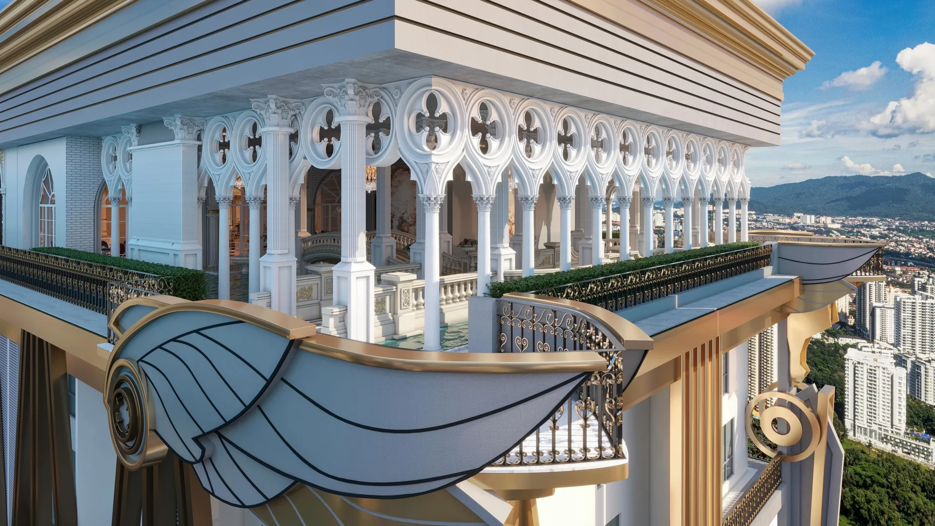 Arte Solaris Close up render of the building exterior showing the architectural details and balcony. in Mont Kiara, Leasehold property development, render