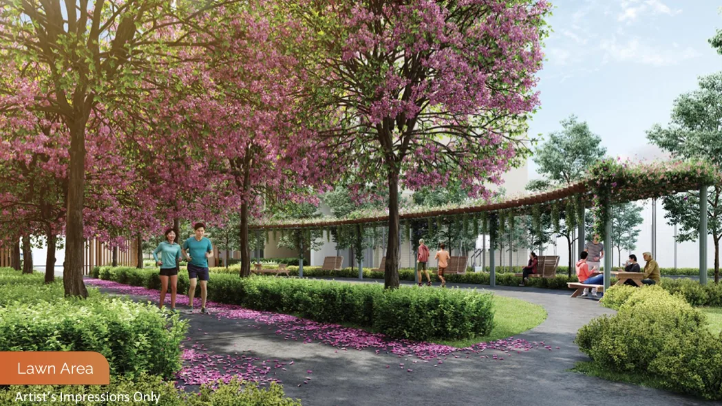 Astrum Shah Alam The image shows a lawn area with people jogging and relaxing under a pergola. in Shah Alam, Leasehold property development, render