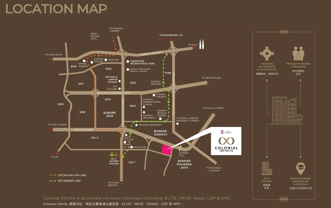 Colonial Infinite @ Edumetro This is a location map showing the proximity of Colonial Infinite to nearby areas and highways., Leasehold property development, location-map