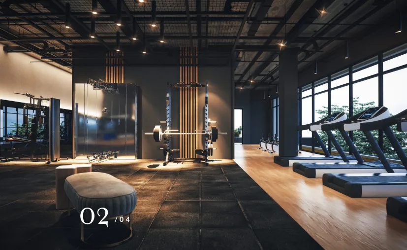 Kensho Residence Gym with treadmills and weightlifting equipment, Leasehold property development, render