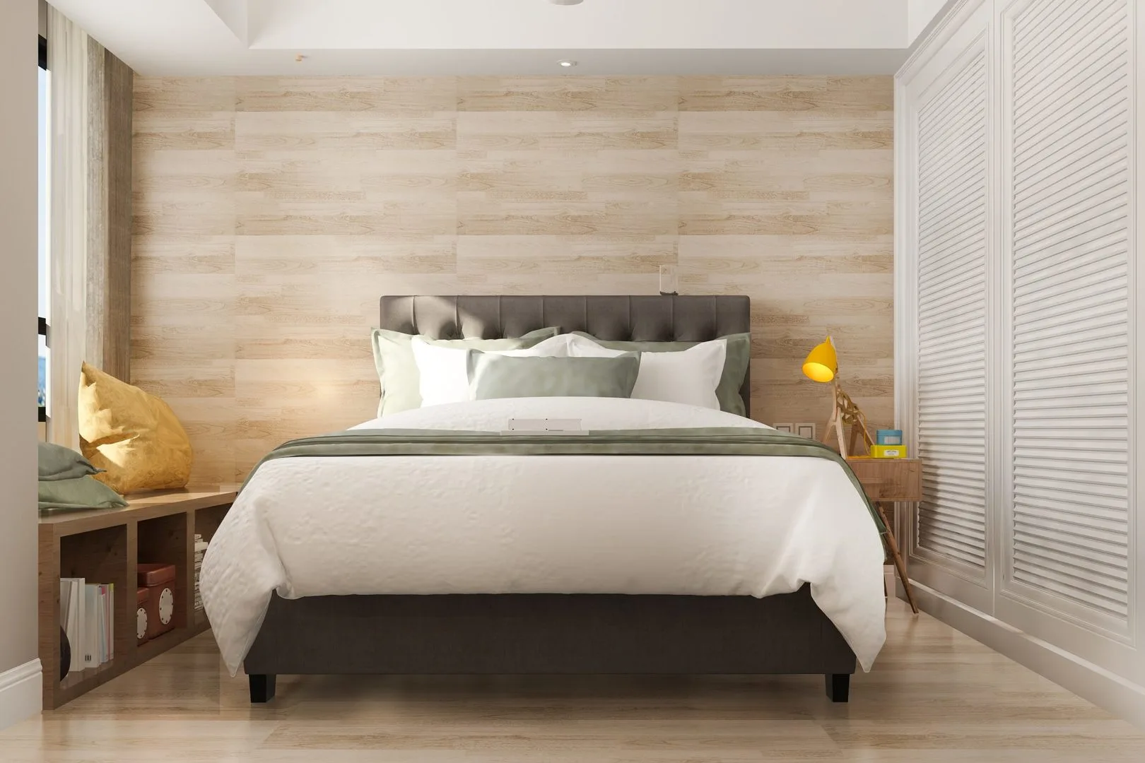 Livista Bandar Sri Damansara This image shows a bedroom interior with a bed, side table, and wardrobe. in Bandar Sri Damansara, Freehold property development, render