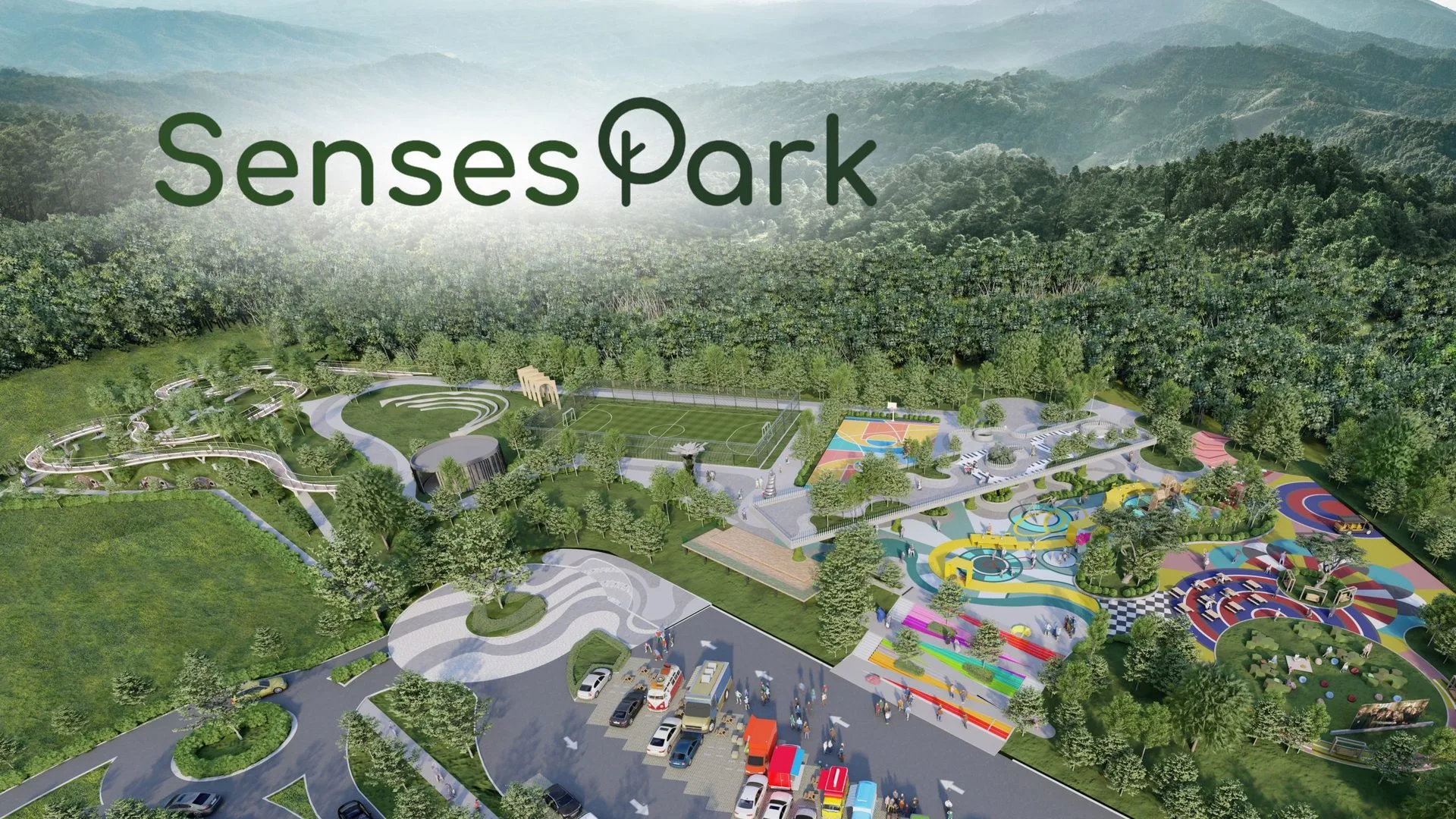 Livista Bandar Sri Damansara Aerial view of Senses Park with elevated walkways and landscaping. in Bandar Sri Damansara, Freehold property development, render