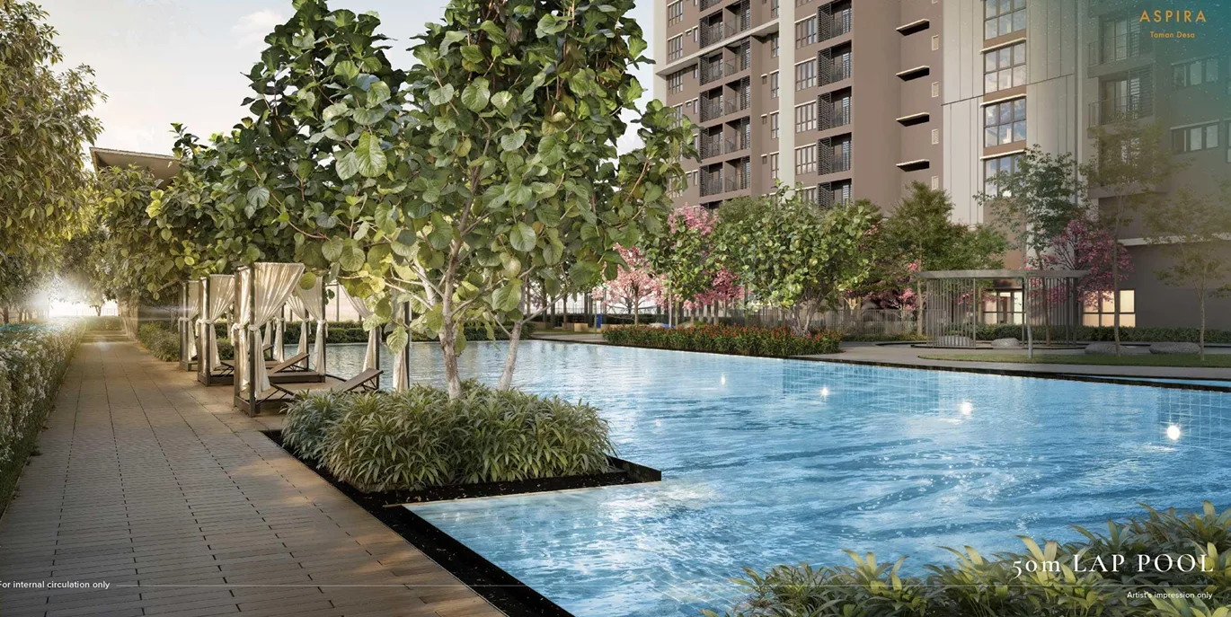 M Aspira @ Taman Desa Image shows the 50m lap pool with the building in the background. in Taman Desa, Leasehold property development, render