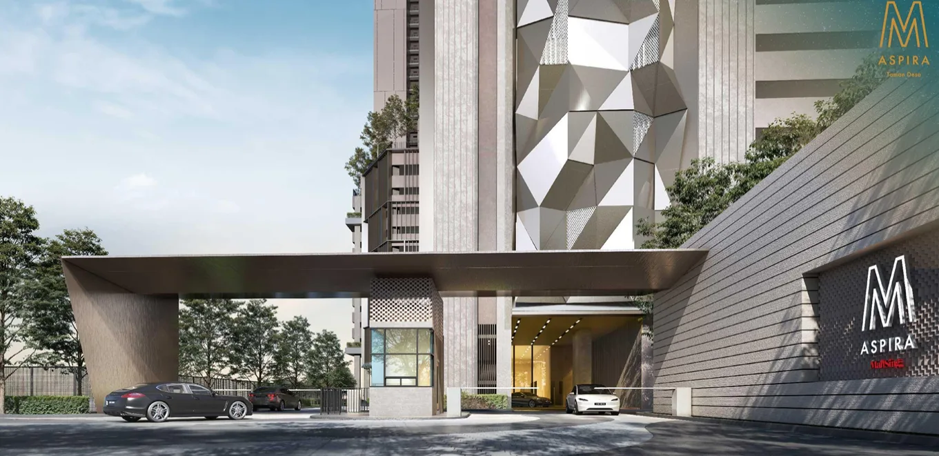 M Aspira @ Taman Desa Building exterior showing the entrance and part of the facade. in Taman Desa, Leasehold property development, render