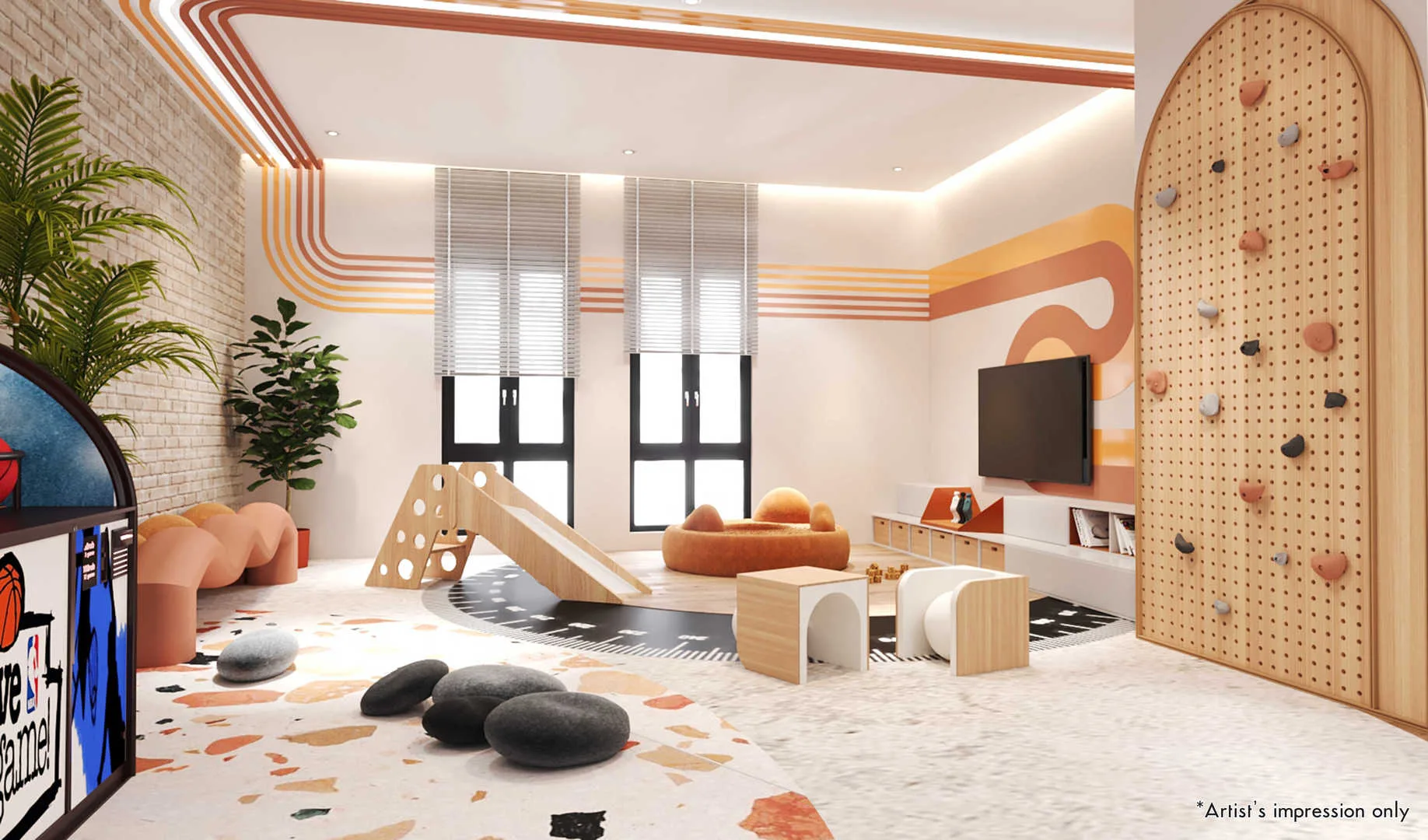 Palazzo @ Ipoh Garden East A render of the children's playroom with a climbing wall, slide, and seating area. in Ipoh, Leasehold property development, render