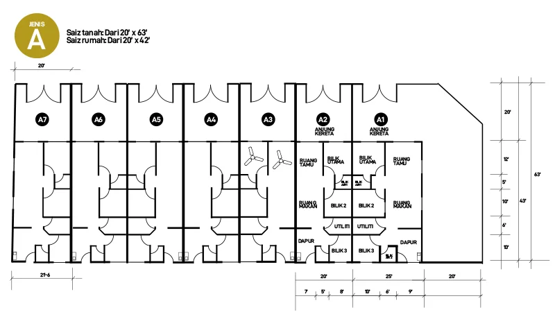 Taman Mahkota lot layout plan, Block A units